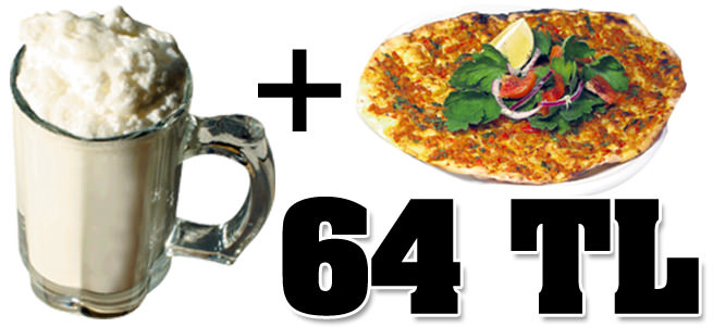 Lahmacun + ayran = 64 TL