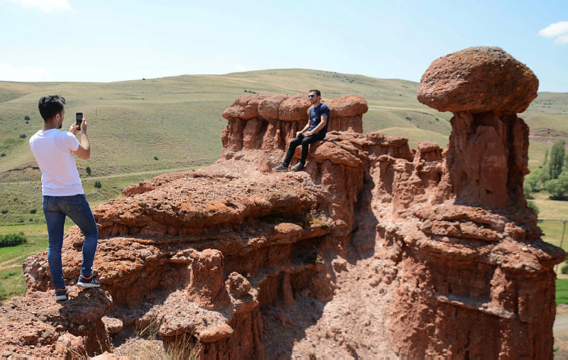 Red fairy chimneys lure tourists in eastern Turkey