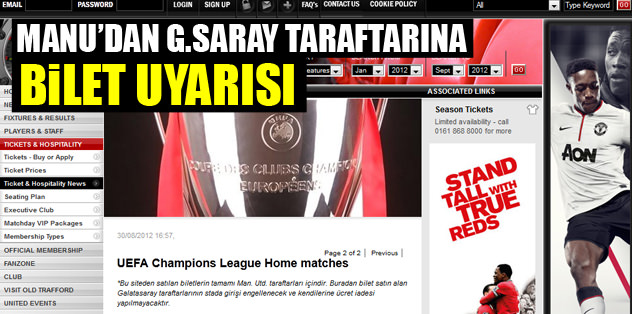 ManU'dan G.Saray taraftarına uyarı