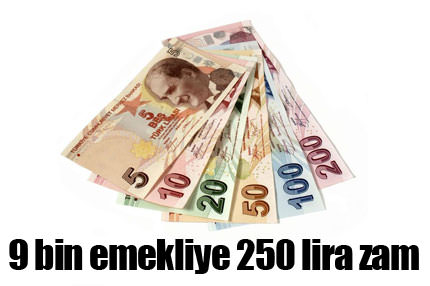 9 bin emekliye 250 lira zam