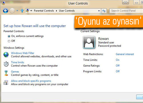 windows 8 aile guvenligi