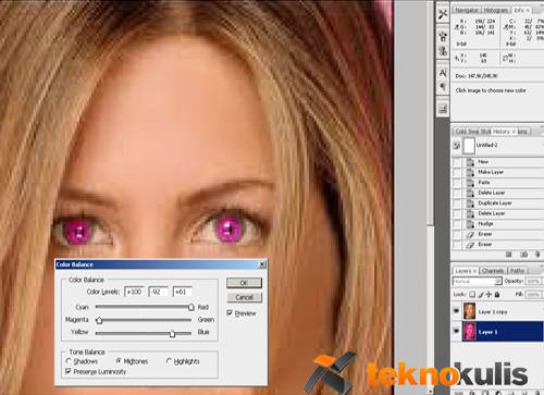 Photoshop'ta göz rengi degiştirme