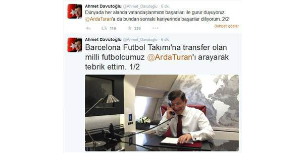 Başbakan Davutoğlu’ndan Arda Turan’a tebrik telefonu - 1