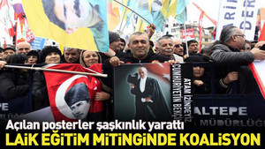 Laik eğitim mitinginde Atatürk ve Öcalan posteri
