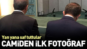 Beştepe Millet Camii’nin içerisinden Erdoğan ve Davutoğlu fotoğrafı