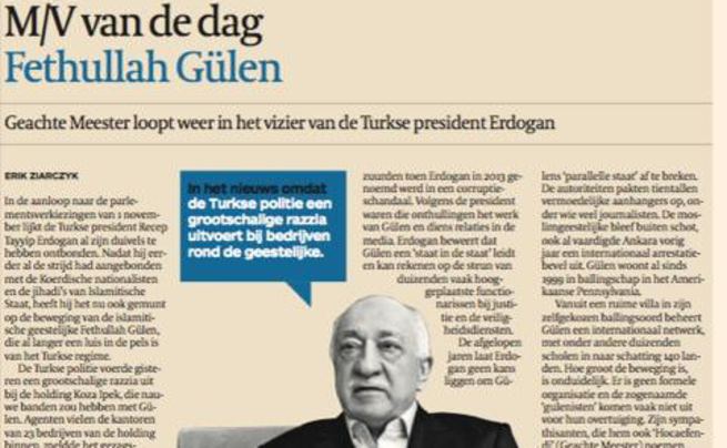 Belçika gazetesi Fehullah Gülen’i günün şahsiyeti seçti