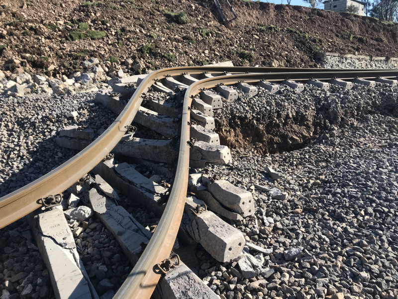 Train tracks moved, shifted to side after earthquake