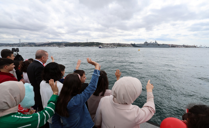 Türkiyes largest warship TCG Anadolu sets off from Istanbul for Black Sea