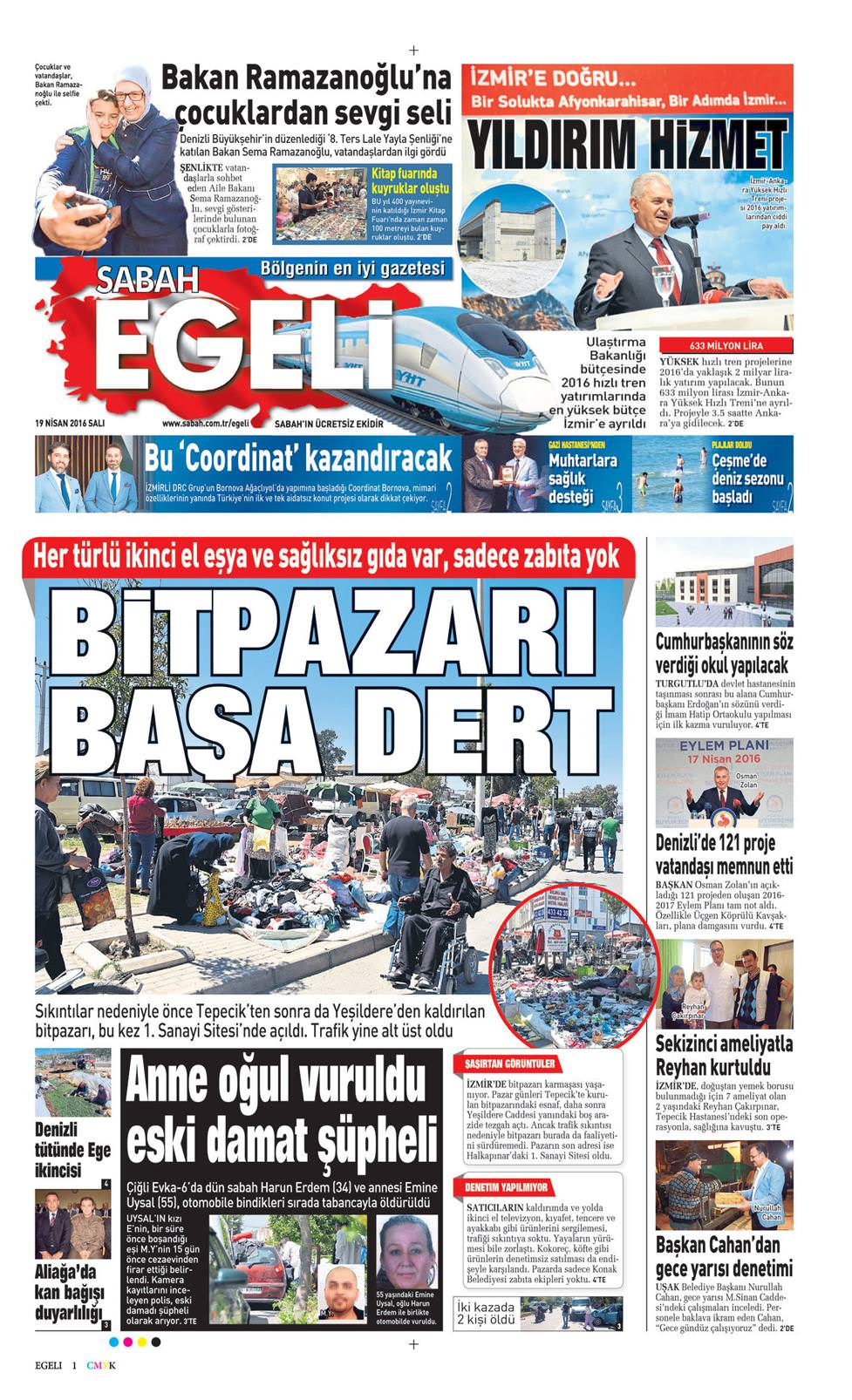 19 Nisan 2016 Salı - Sabah Egeli gazetesi manşet
