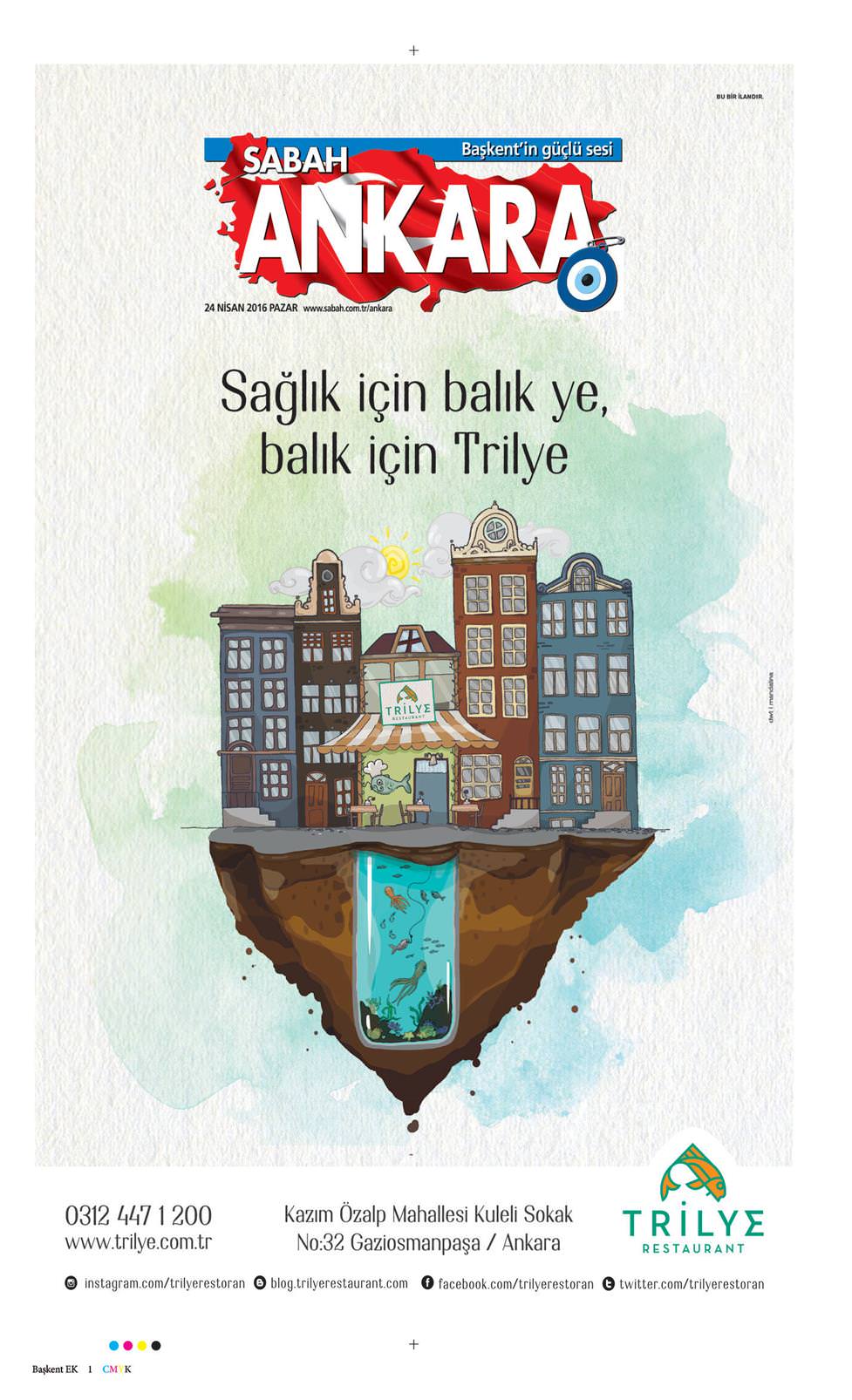 24 Nisan 2016 Pazar - Sabah Ankara gazetesi manşet