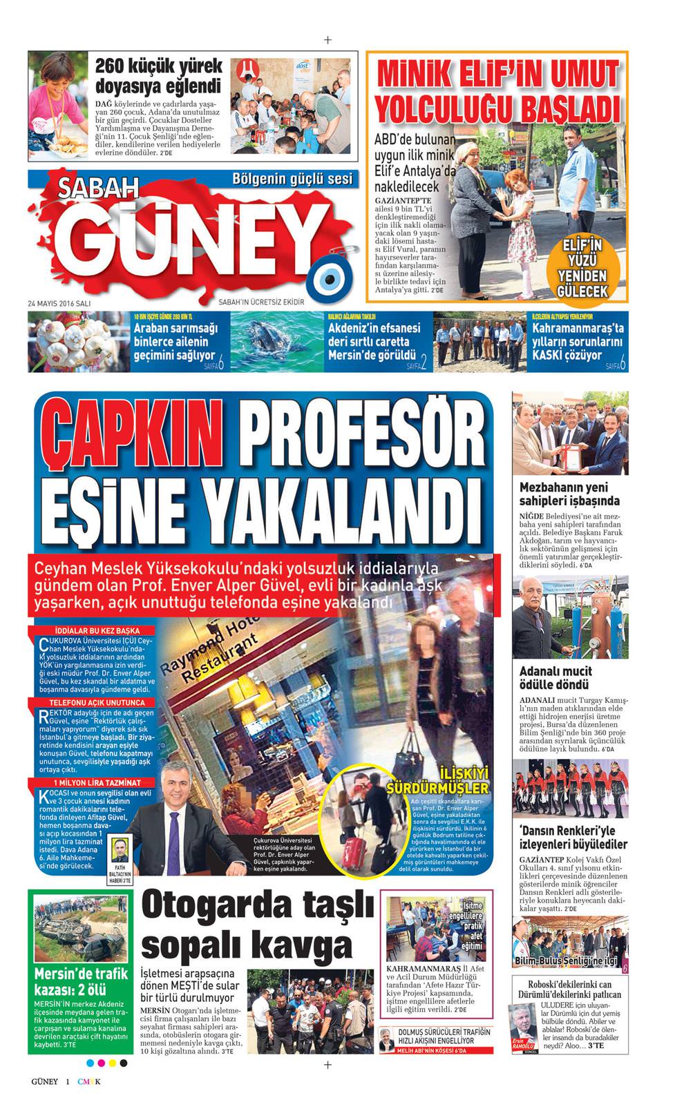24 Mayıs 2016 Salı - Sabah Güney gazetesi manşet