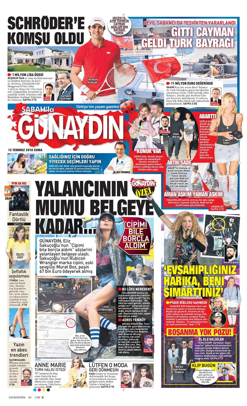 13 Temmuz 2018 Cuma - Sabah Günaydın gazetesi manşet