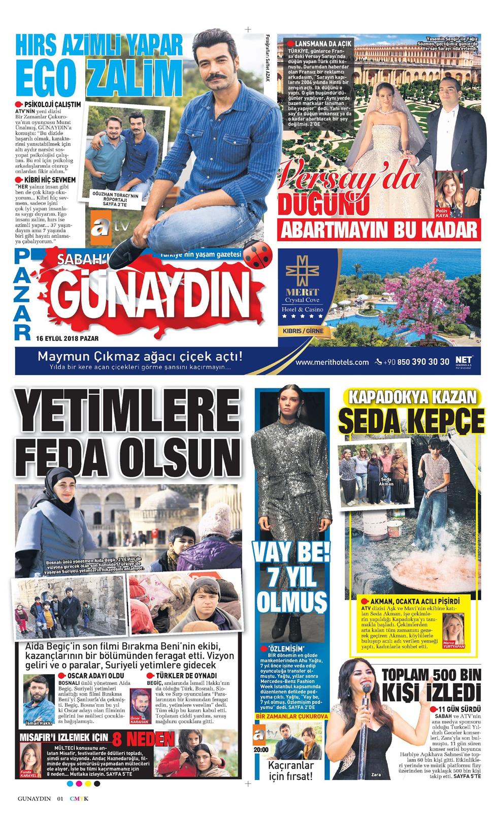 16 Eylül 2018 Pazar - Sabah Günaydın gazetesi manşet