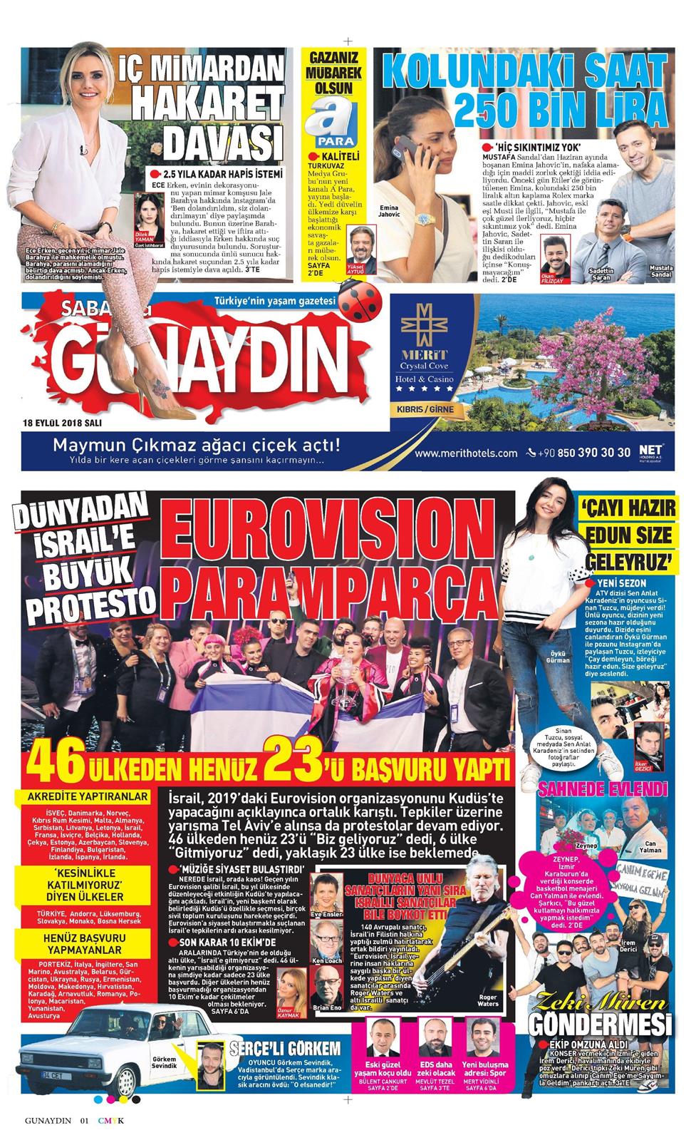 18 Eylül 2018 Salı - Sabah Günaydın gazetesi manşet
