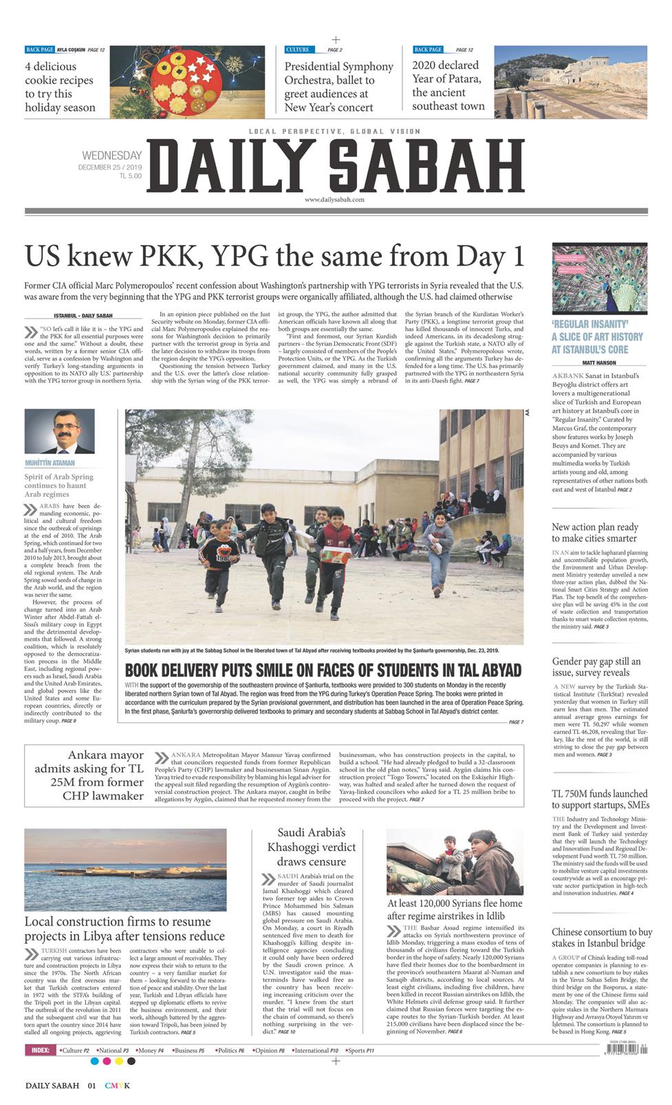 Daily Sabah Gazetesi 25 Aralık 2019, Çarşamba Günü Manşeti