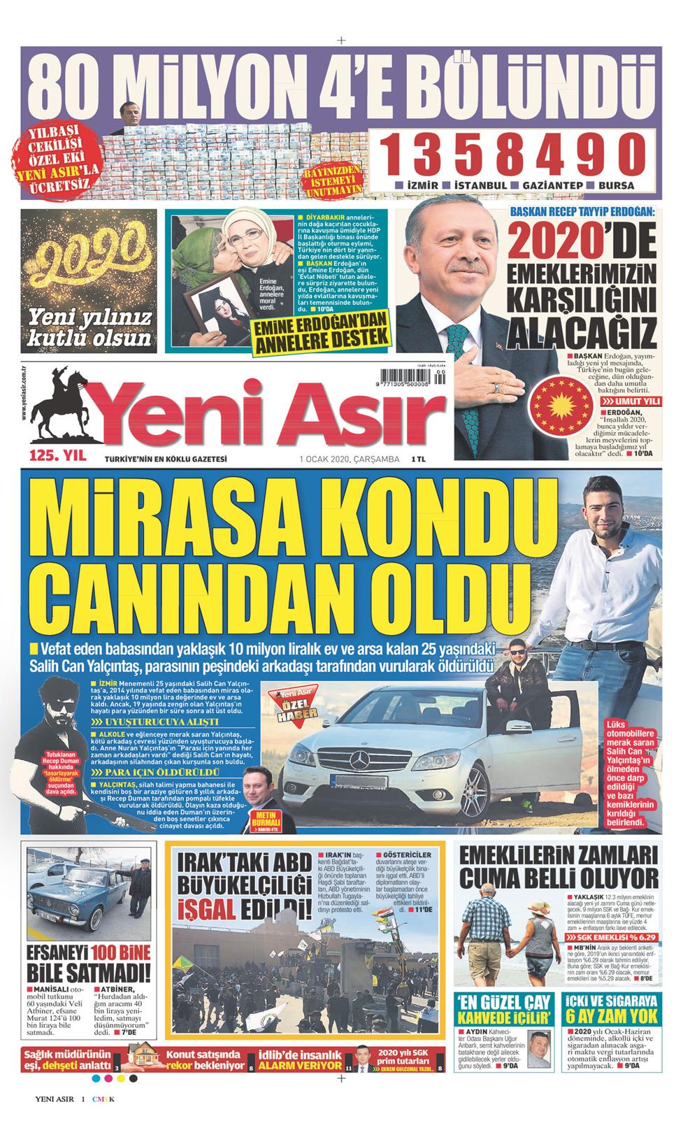 22 Nisan 2020 Çarşamba - Yeni Asır gazetesi manşet