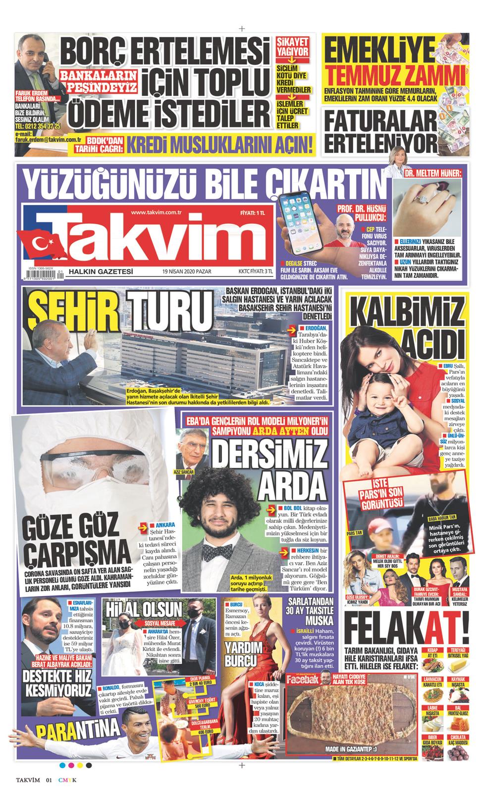 19 Nisan 2020 Pazar - Takvim gazetesi manşet