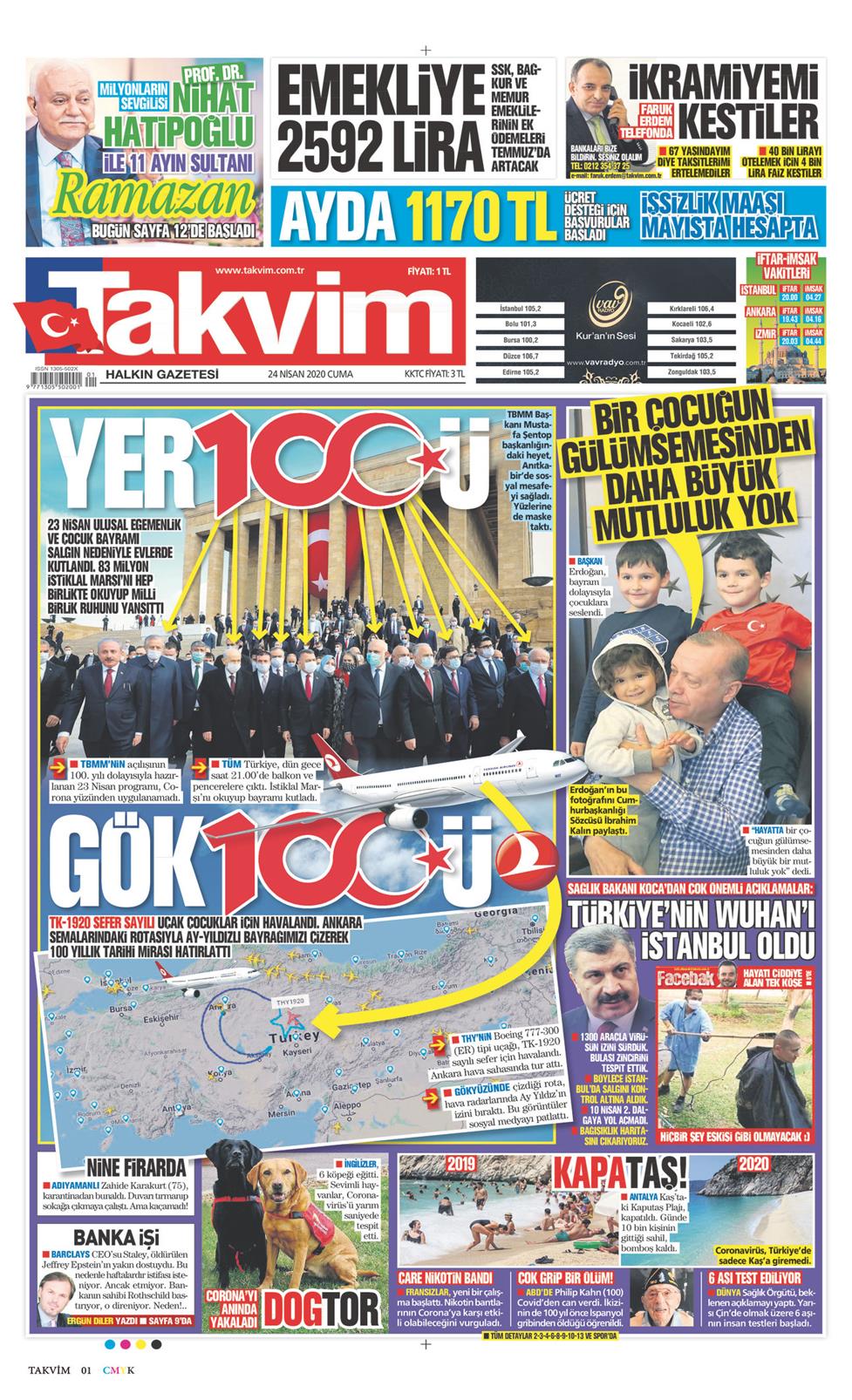 24 Nisan 2020 Cuma - Takvim gazetesi manşet