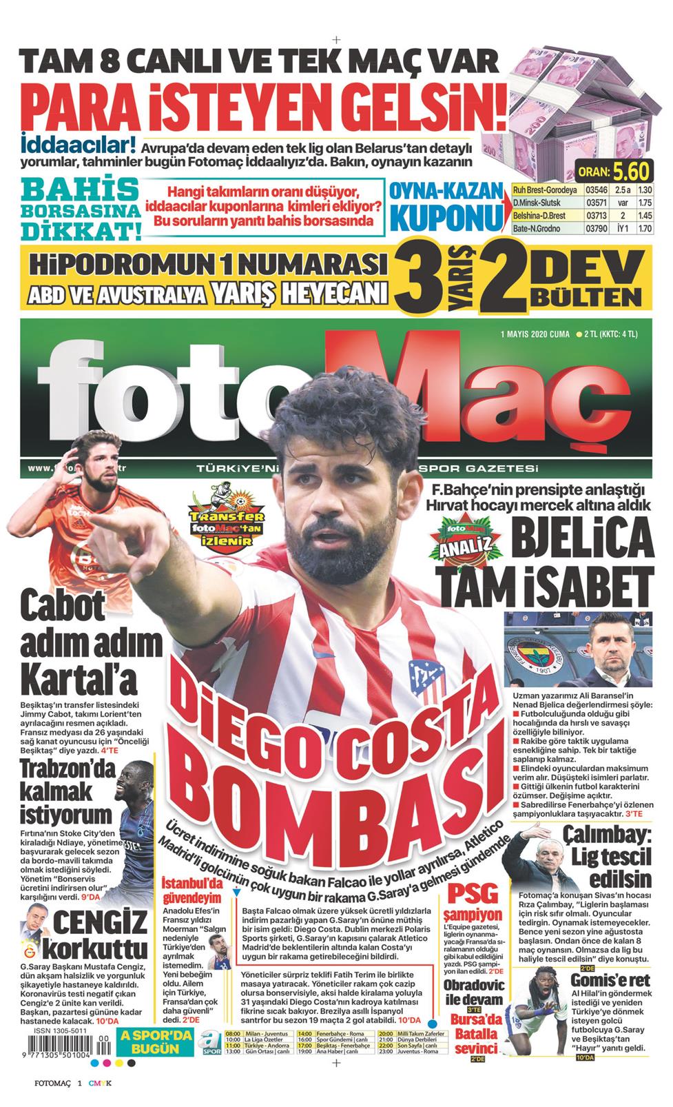 01 Mayıs 2020 Cuma - Fotomaç gazetesi manşet