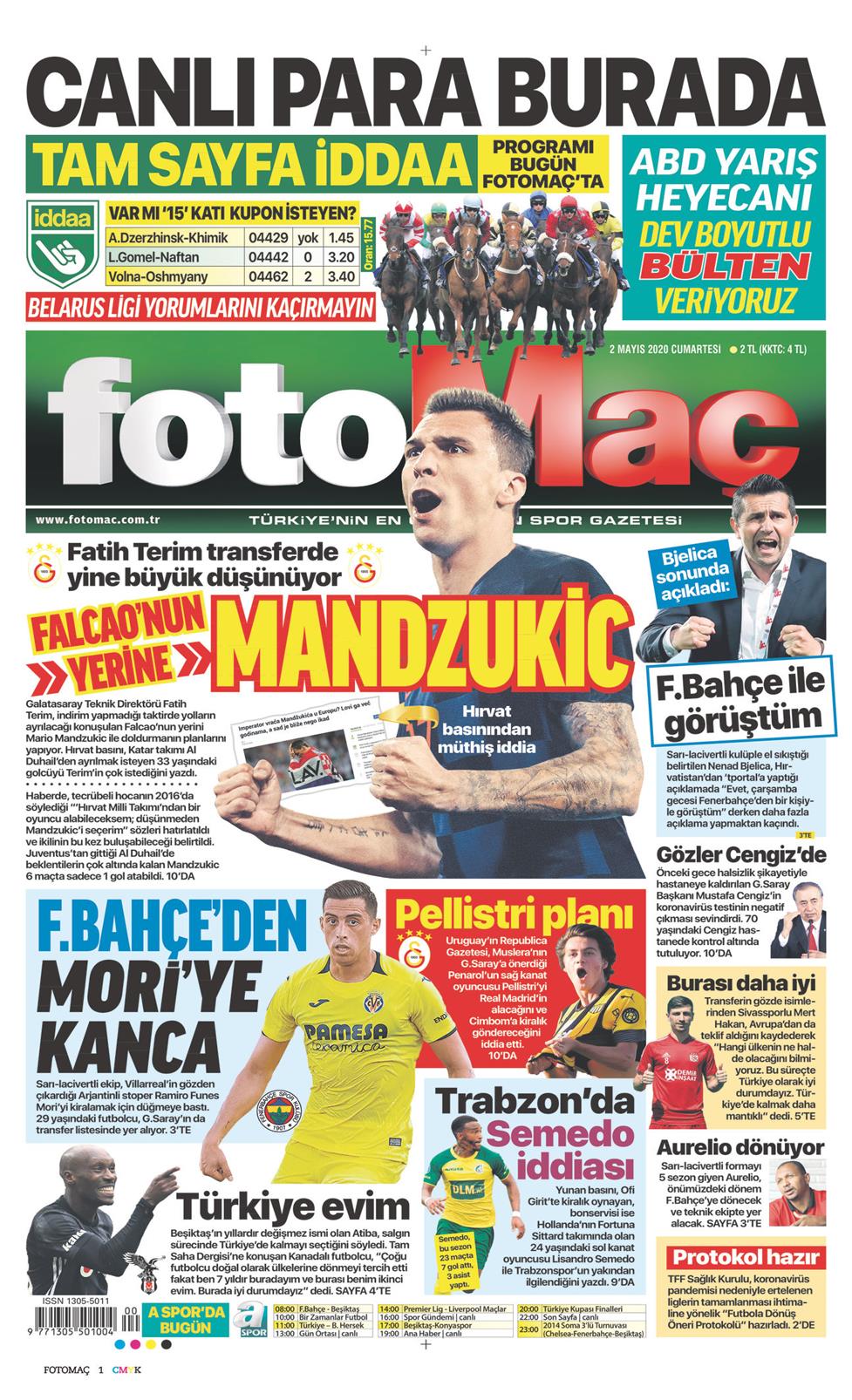 02 Mayıs 2020 Cumartesi - Fotomaç gazetesi manşet