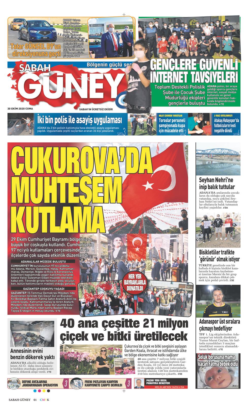 30 Ekim 2020 Cuma - Sabah Güney gazetesi manşet