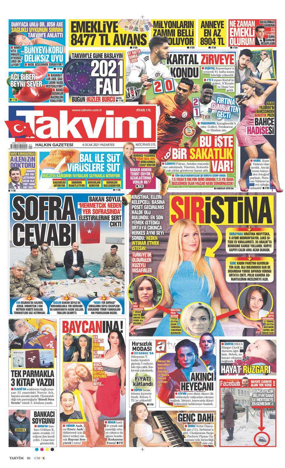 04 Ocak 2021 Pazartesi - Takvim gazetesi manşet