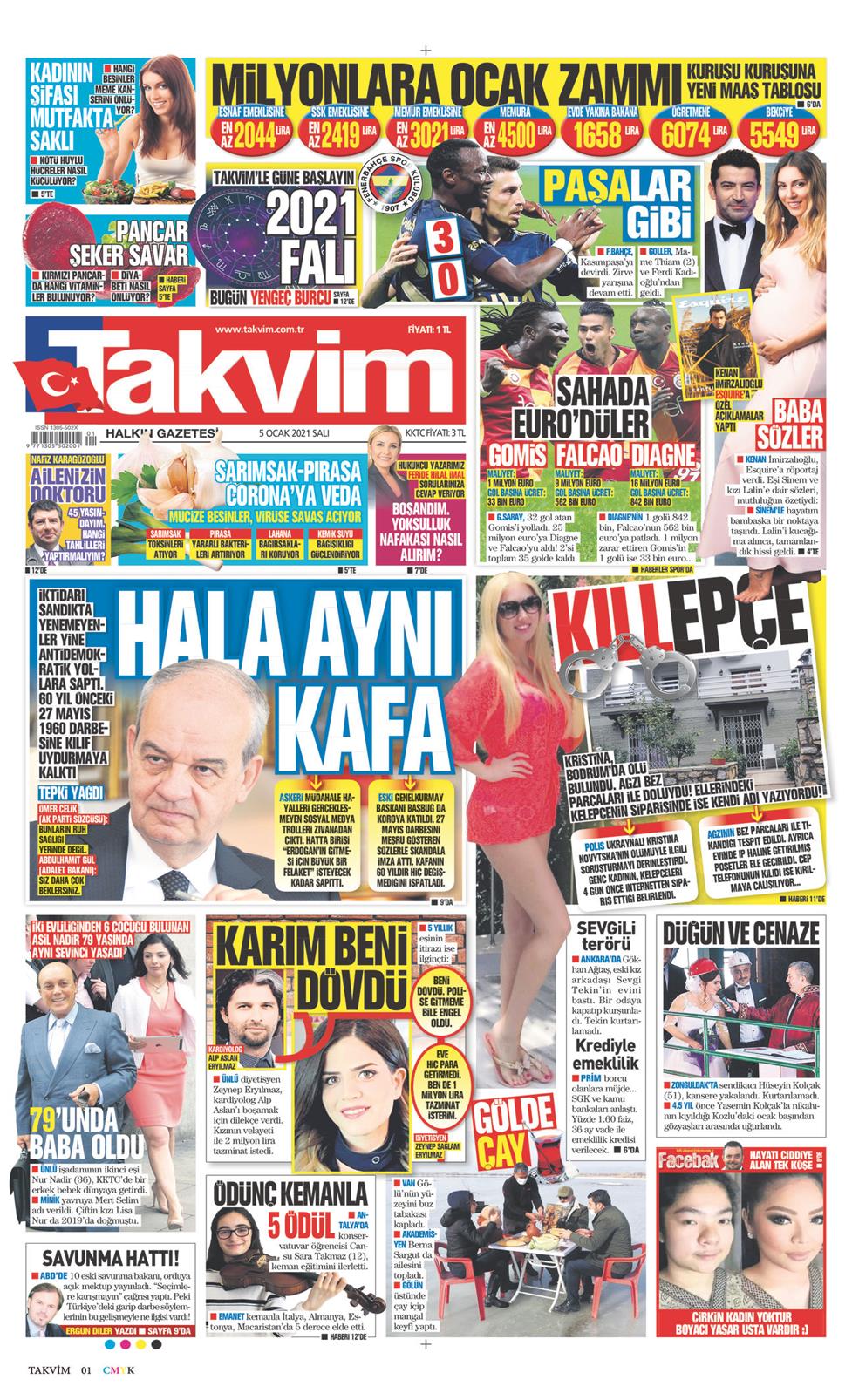 05 Ocak 2021 Salı - Takvim gazetesi manşet