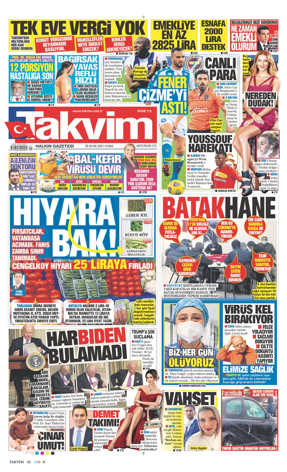 29 Ocak 2021 Cuma - Takvim gazetesi manşet