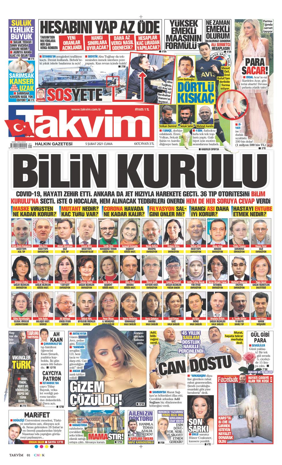 05 Şubat 2021 Cuma - Takvim gazetesi manşet