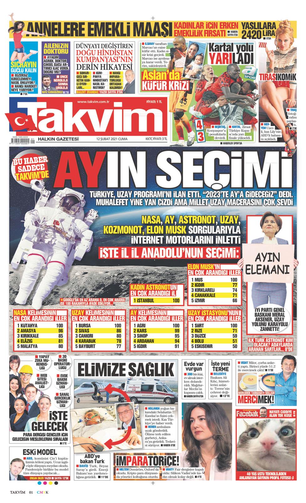 12 Şubat 2021 Cuma - Takvim gazetesi manşet