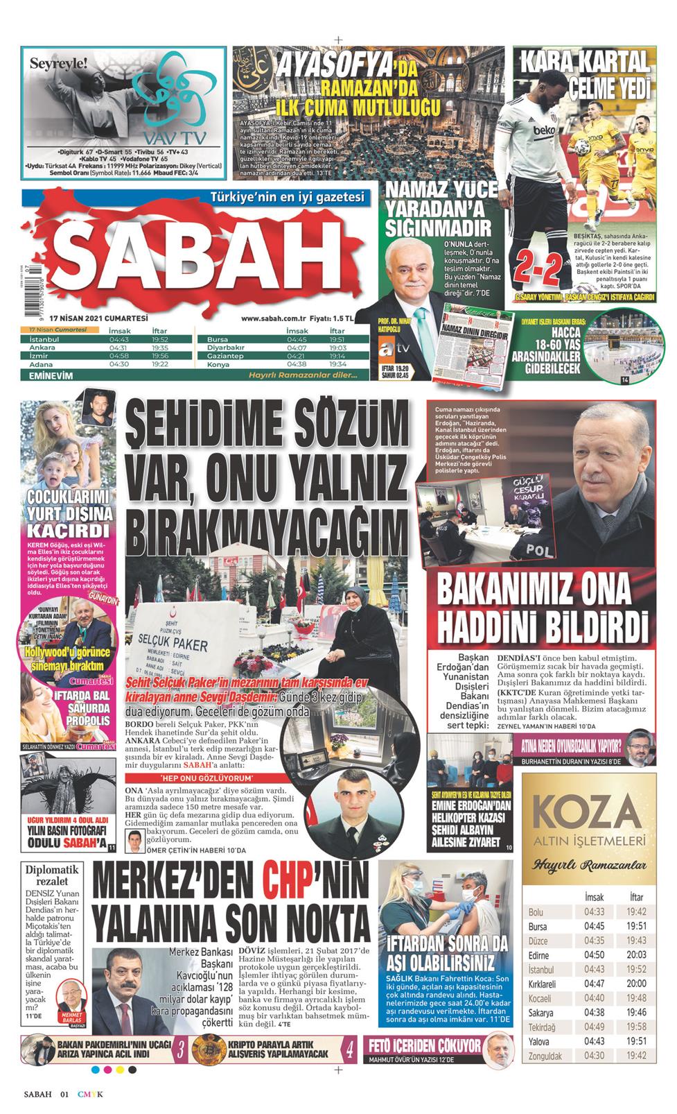 17 Nisan 2021 Cumartesi - Sabah gazetesi manşet