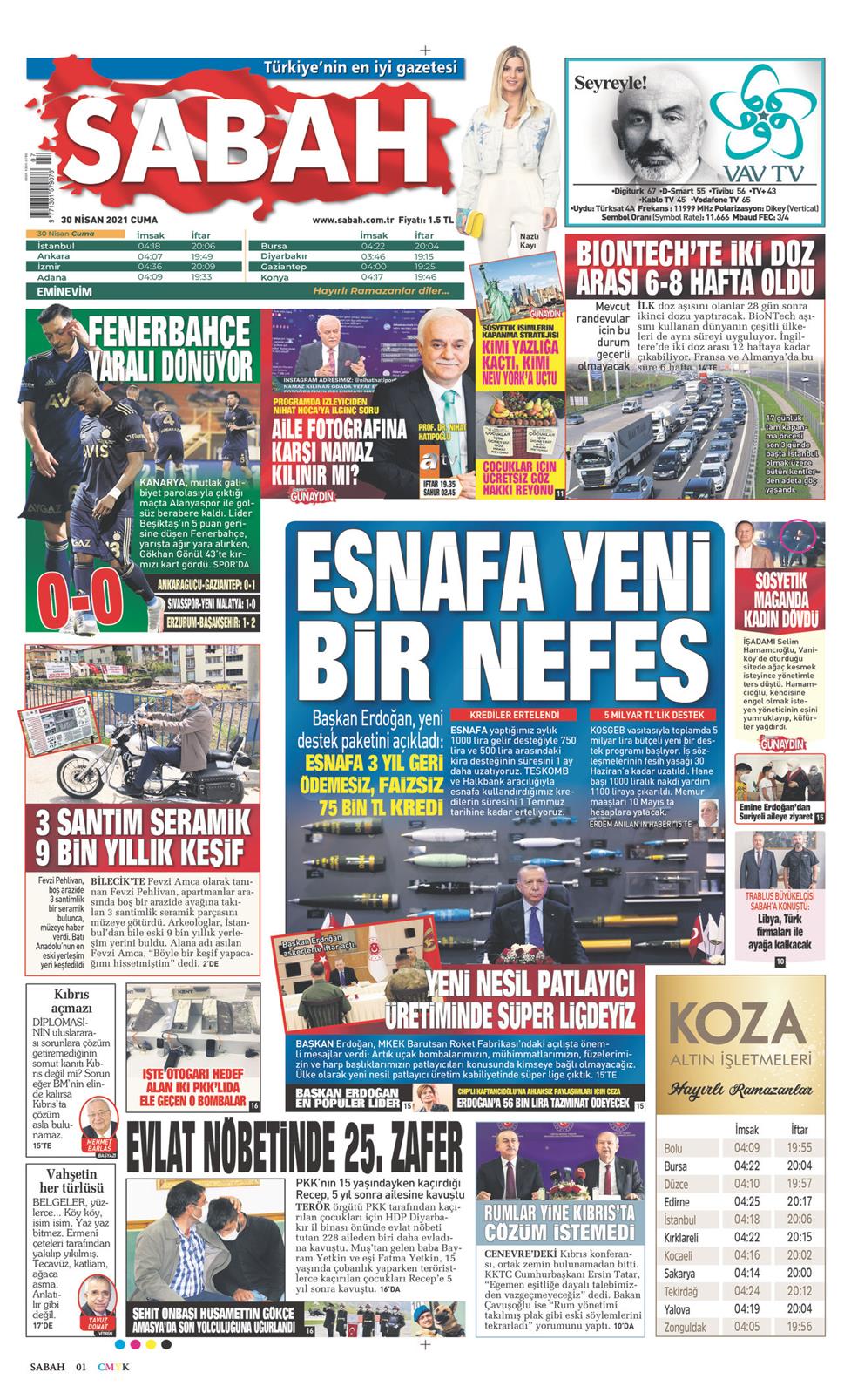 30 Nisan 2021 Cuma - Sabah gazetesi manşet