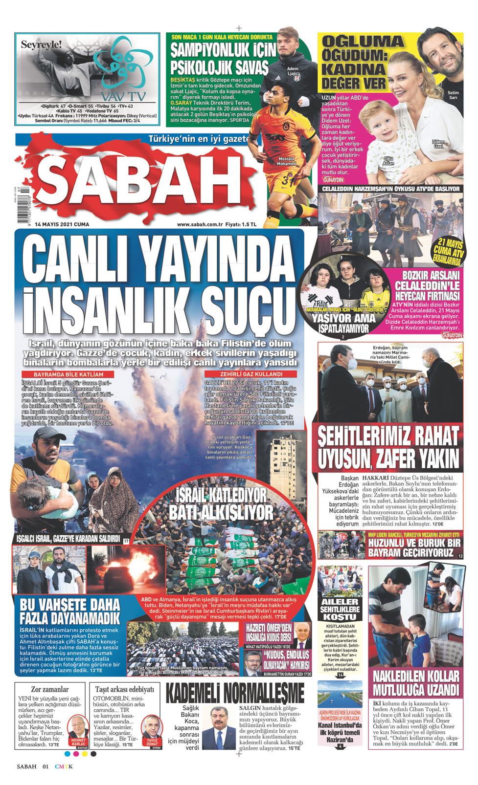 14 Mayıs 2021 Cuma - Sabah gazetesi manşet