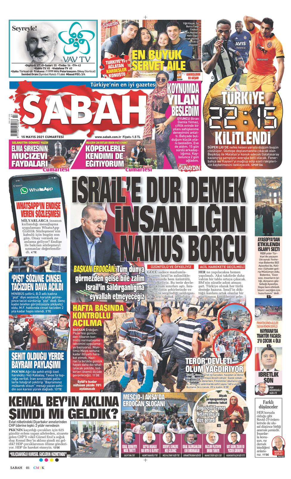 15 Mayıs 2021 Cumartesi - Sabah gazetesi manşet