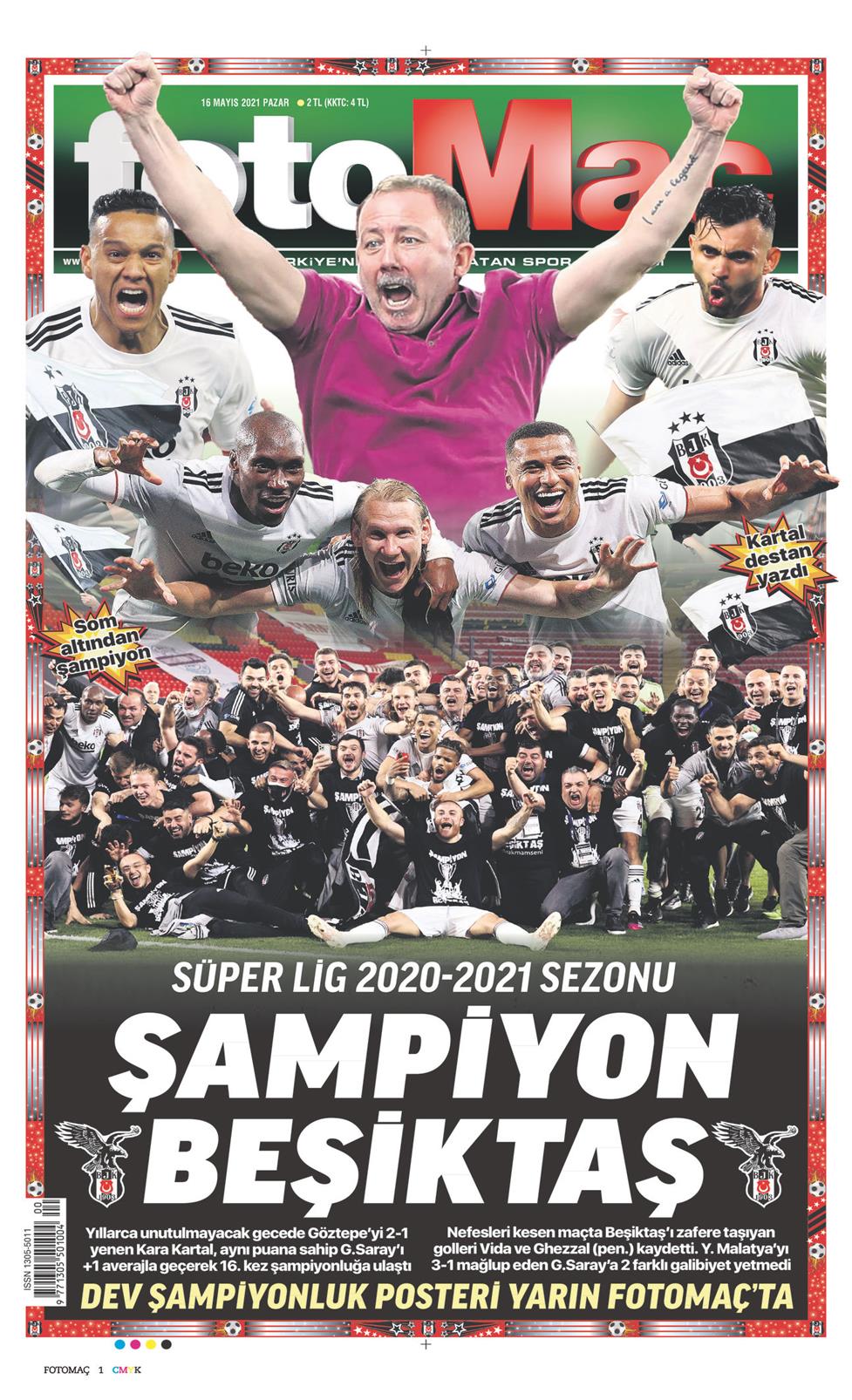 16 Mayıs 2021 Pazar - Fotomaç gazetesi manşet