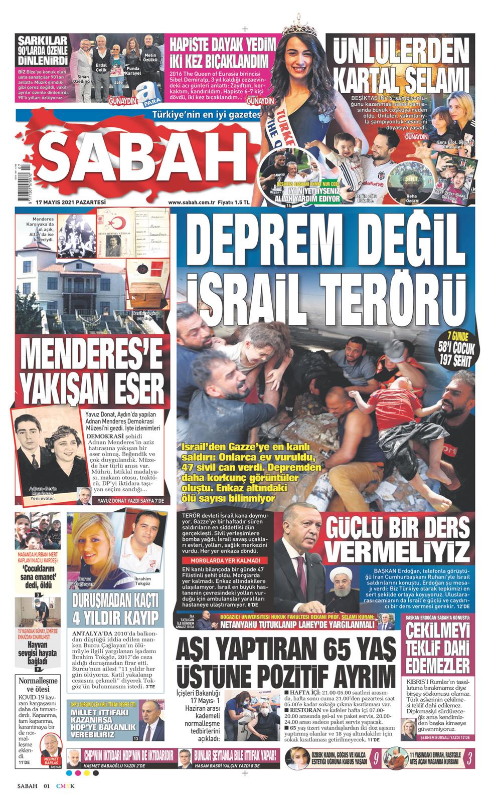 17 Mayıs 2021 Pazartesi - Sabah gazetesi manşet