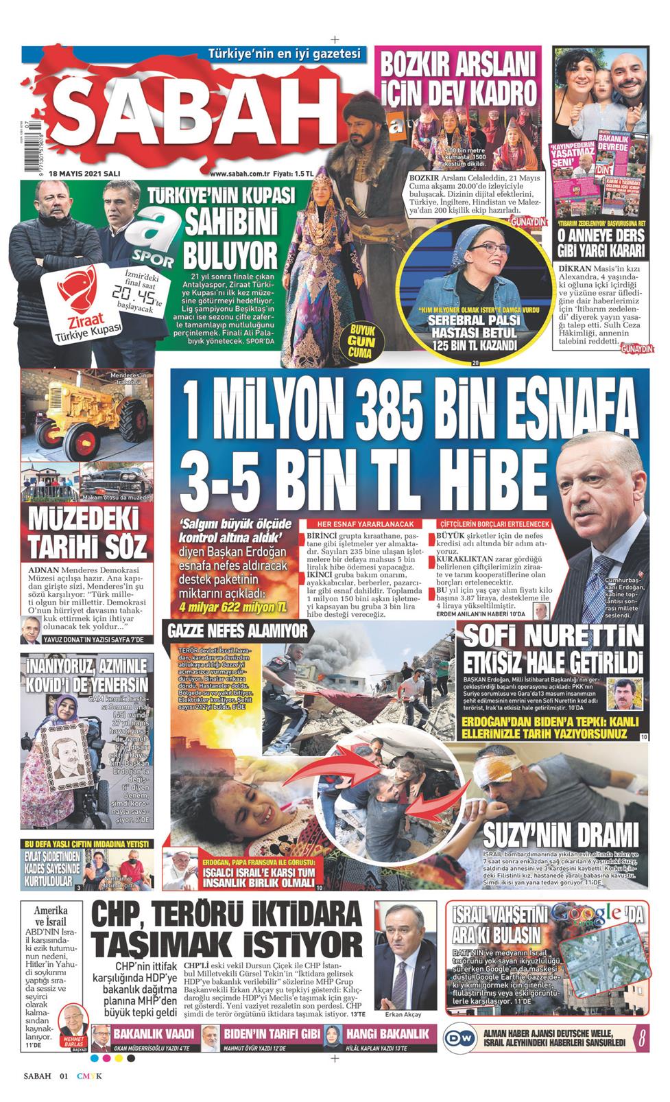 18 Mayıs 2021 Salı - Sabah gazetesi manşet