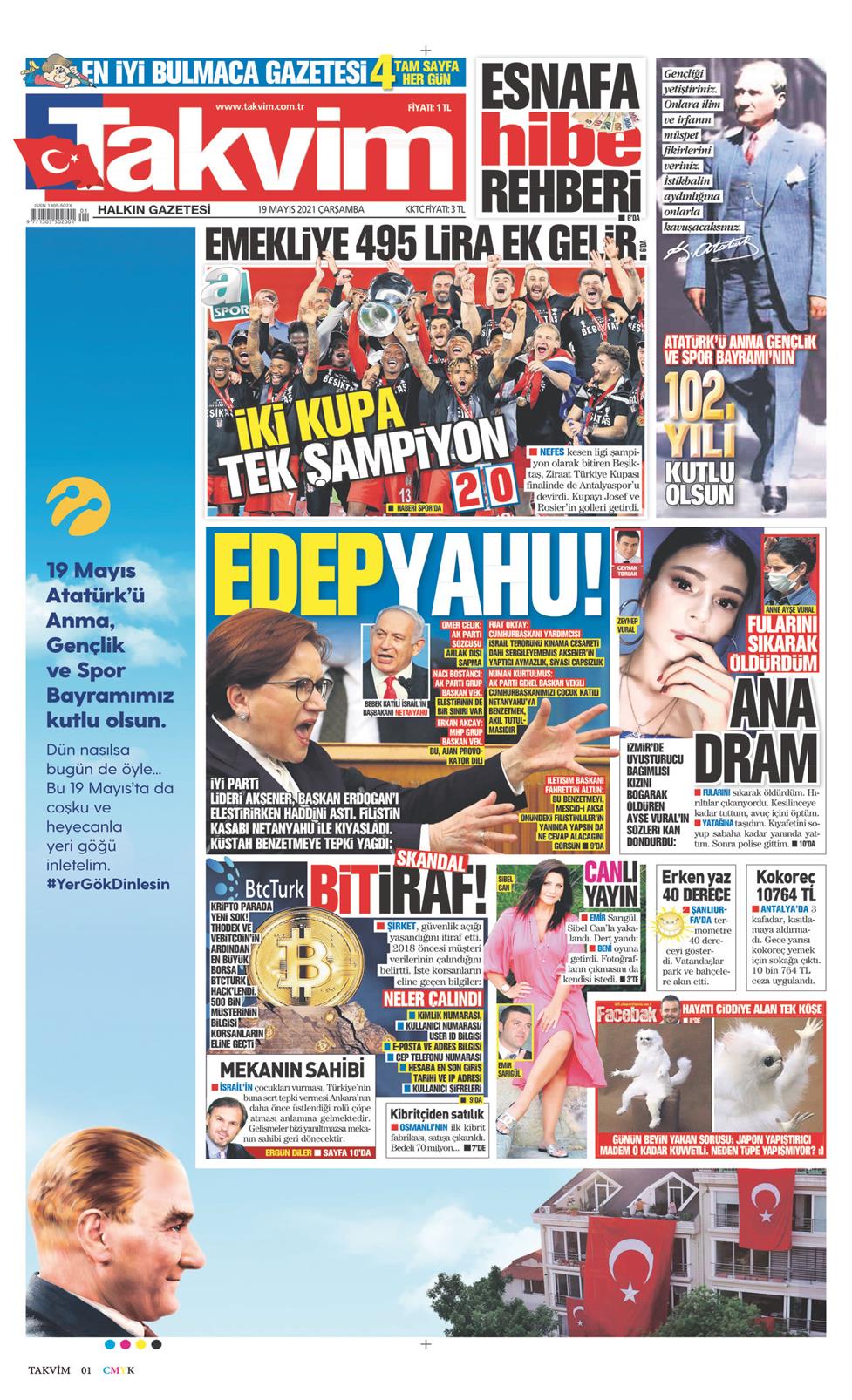 19 Mayıs 2021 Çarşamba - Takvim gazetesi manşet
