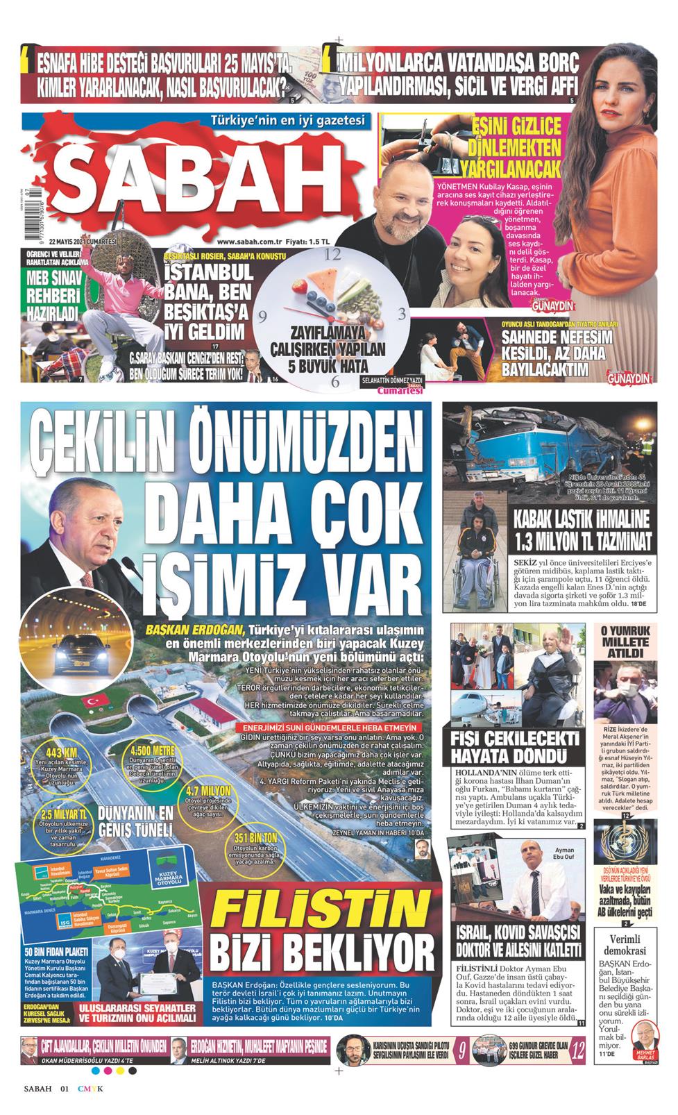 22 Mayıs 2021 Cumartesi - Sabah gazetesi manşet