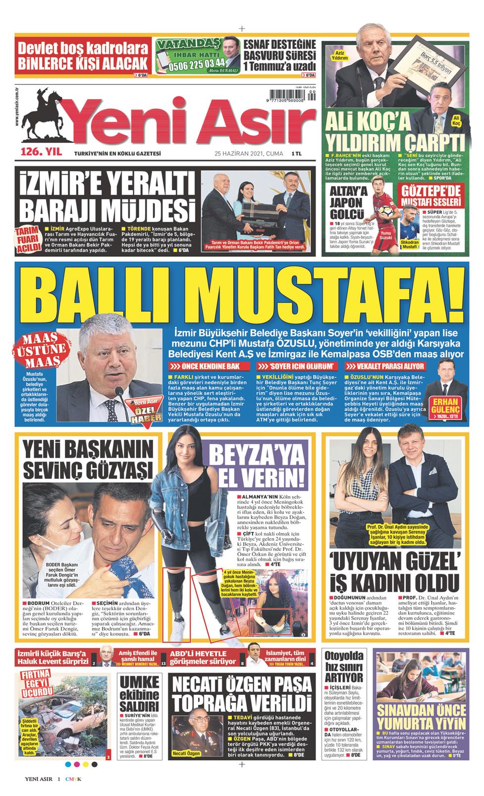 25 Haziran 2021 Cuma - Yeni Asır gazetesi manşet