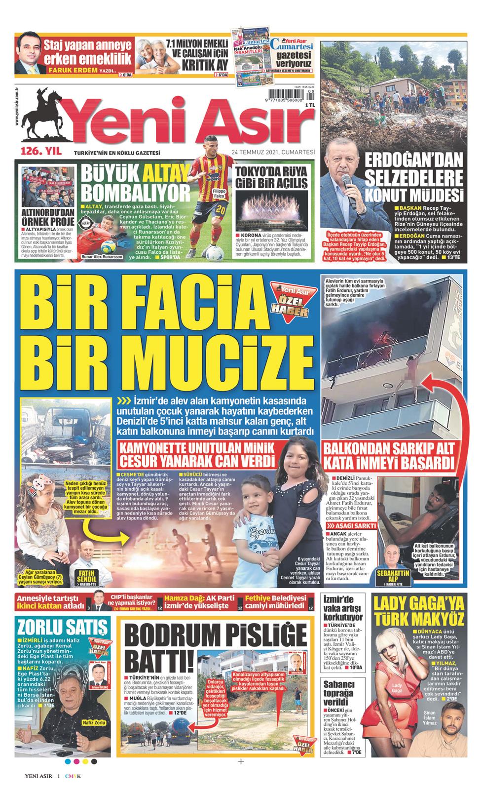 24 Temmuz 2021 Cumartesi - Yeni Asır gazetesi manşet