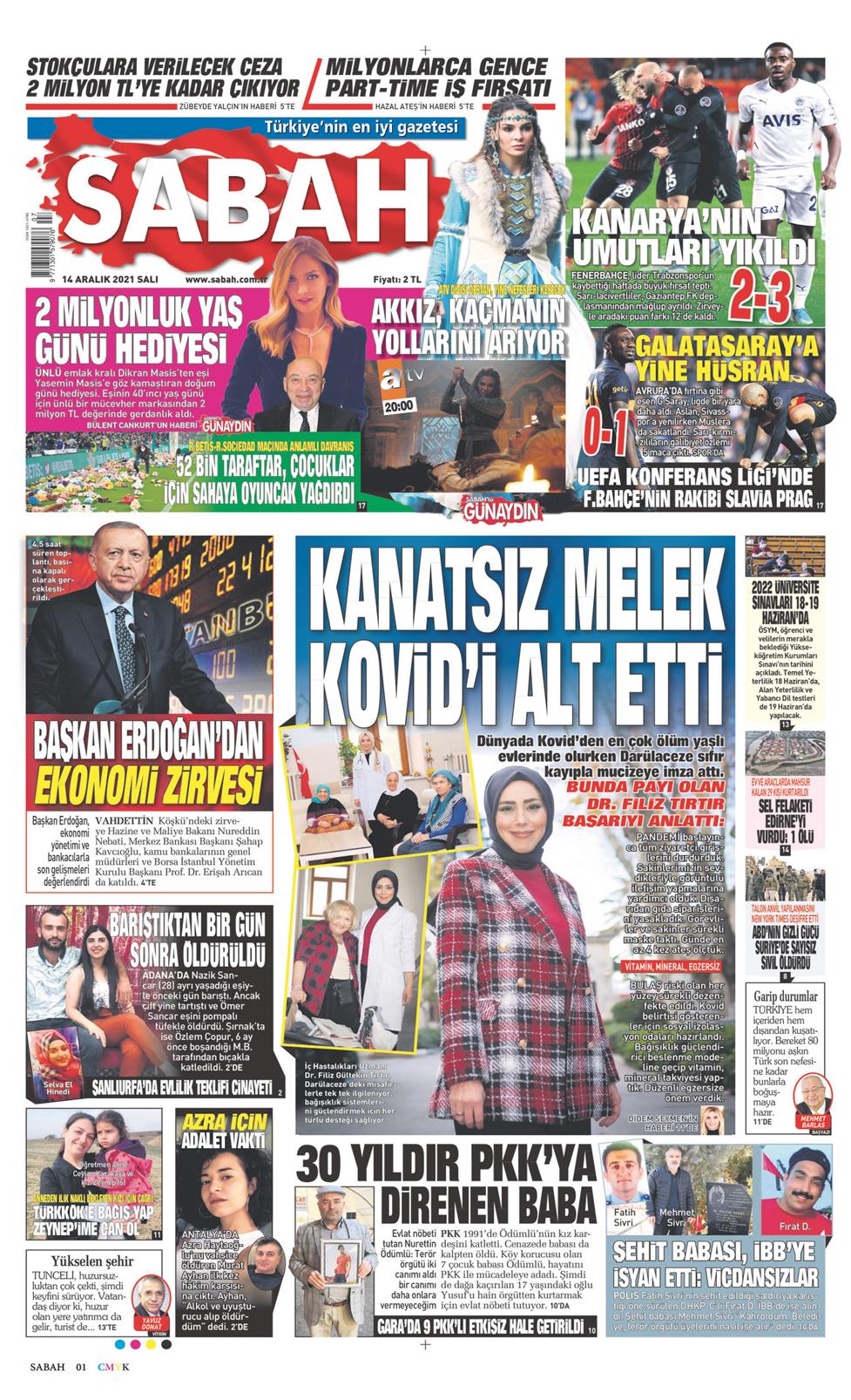 Sabah Gazetesi 14 Aralık 2021, Salı Günü Manşeti