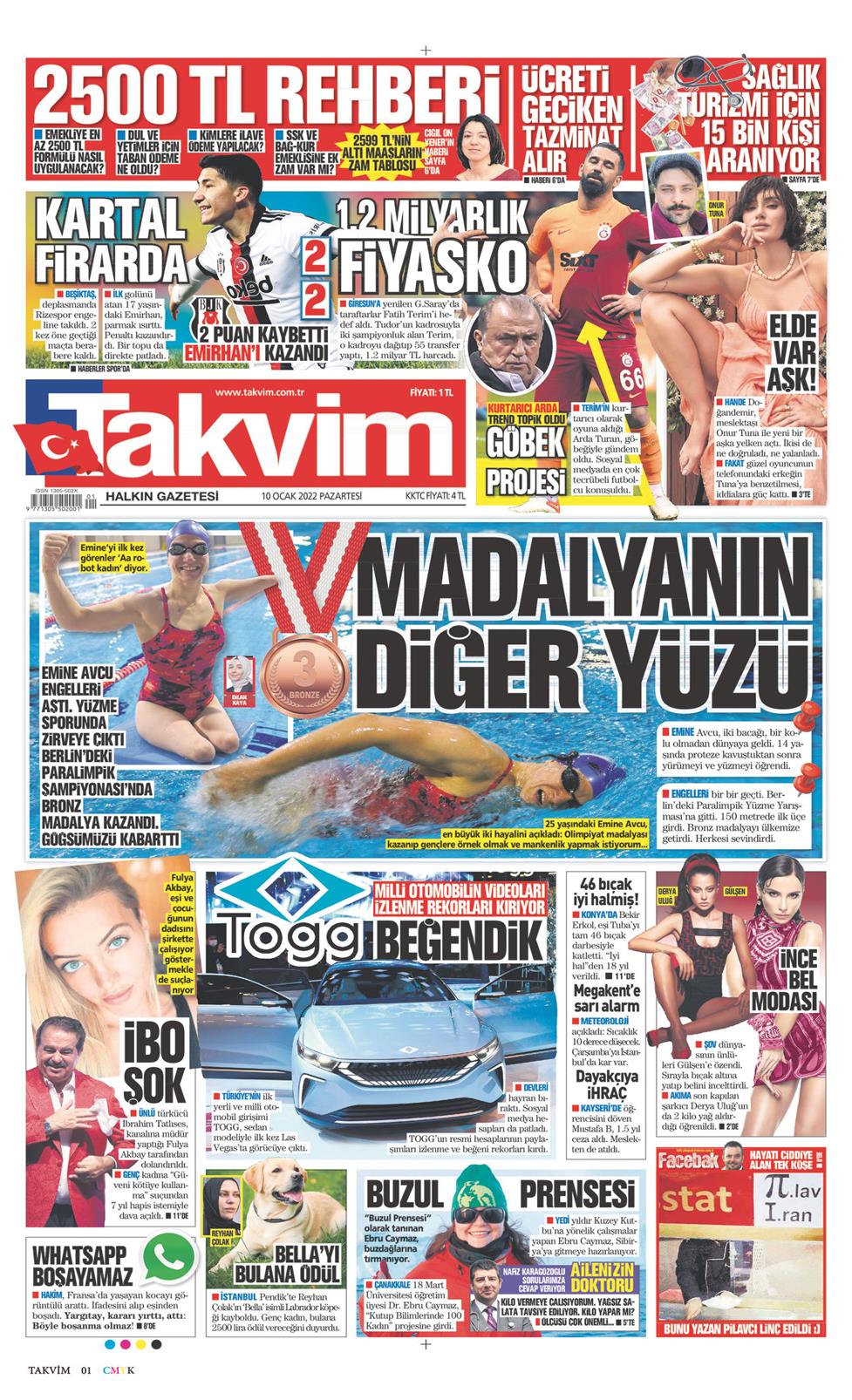 10 Ocak 2022 Pazartesi - Takvim gazetesi manşet