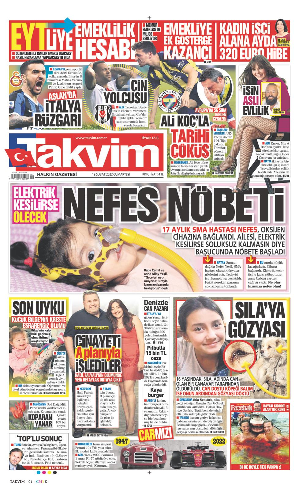 19 Şubat 2022 Cumartesi - Takvim gazetesi manşet