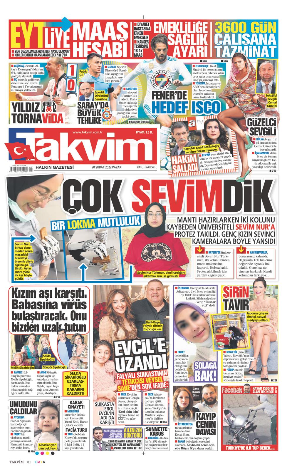 20 Şubat 2022 Pazar - Takvim gazetesi manşet