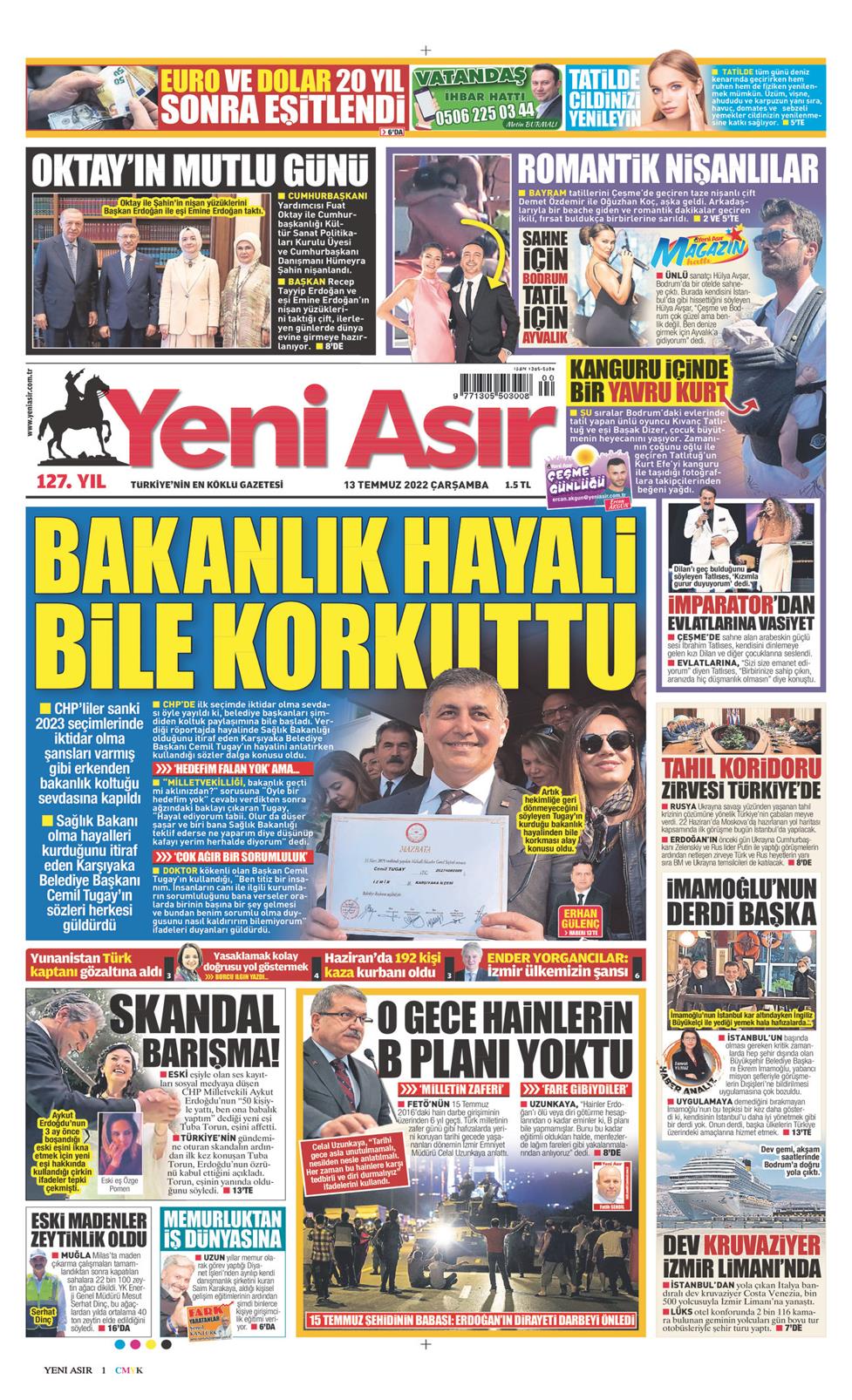 13 Temmuz 2022 Çarşamba - Yeni Asır gazetesi manşet