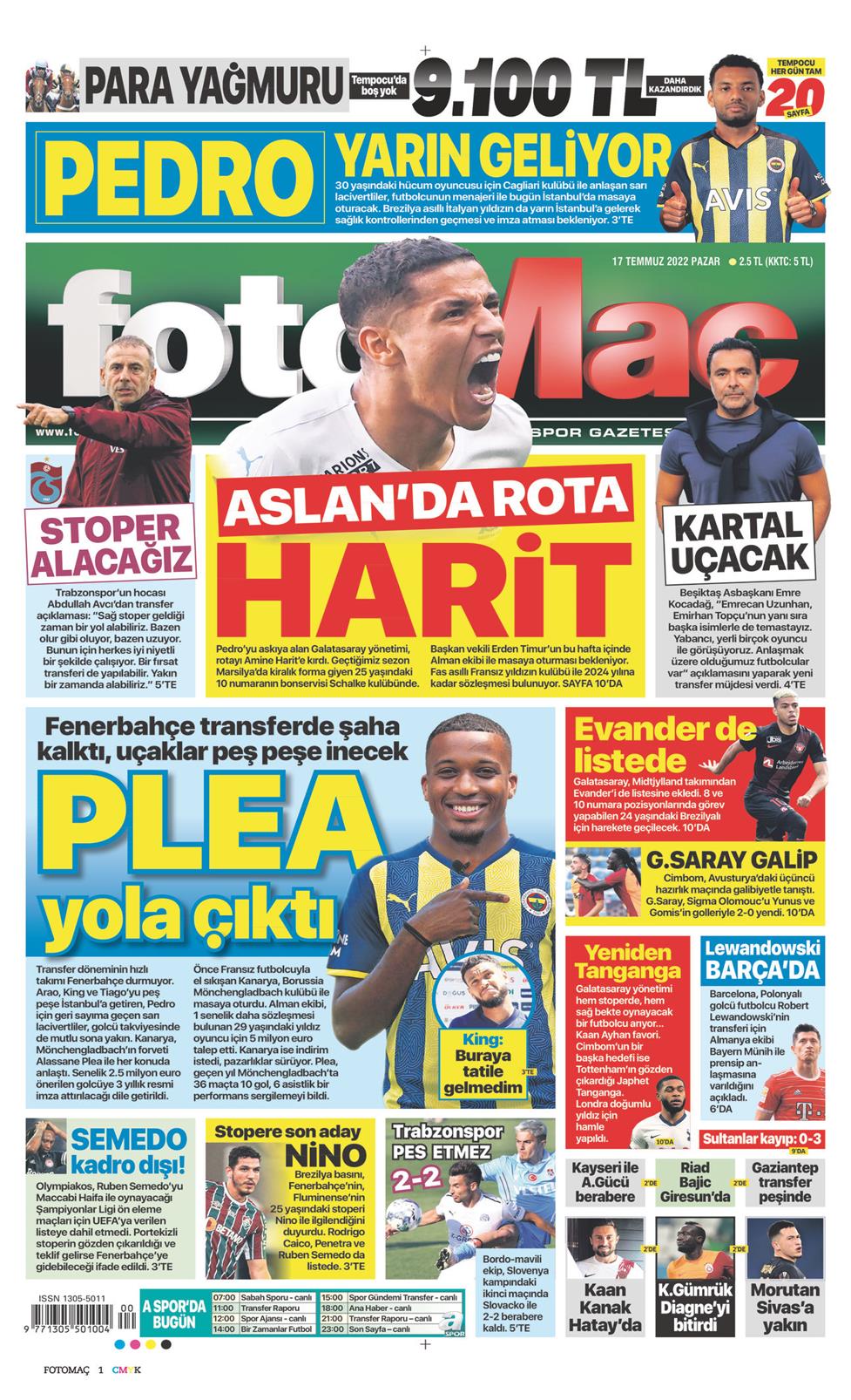 17 Temmuz 2022 Pazar - Fotomaç gazetesi manşet