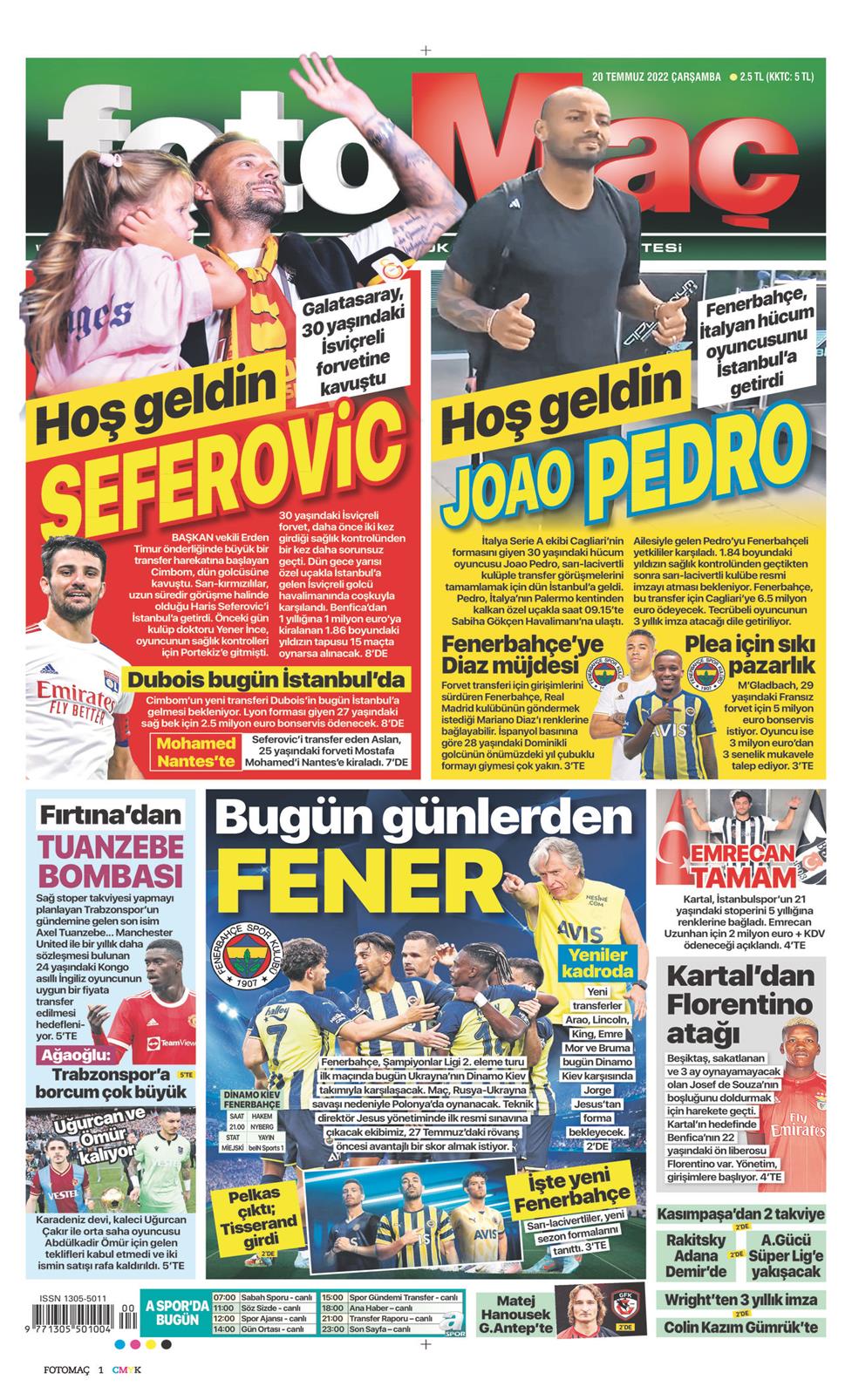 20 Temmuz 2022 Çarşamba - Fotomaç gazetesi manşet