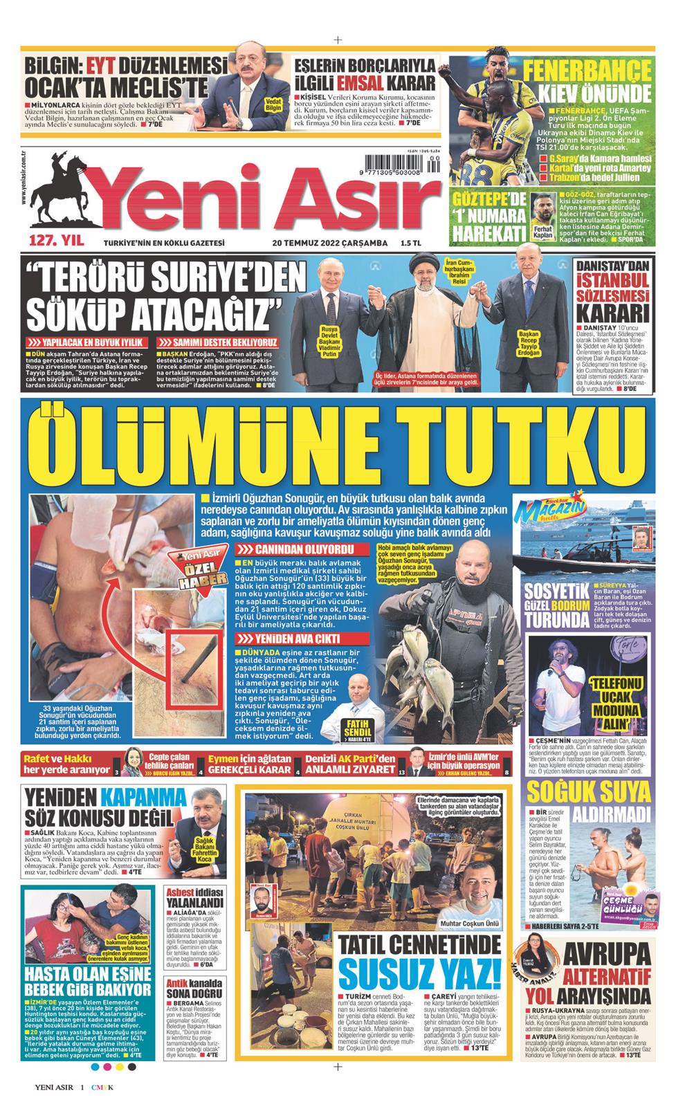 20 Temmuz 2022 Çarşamba - Yeni Asır gazetesi manşet