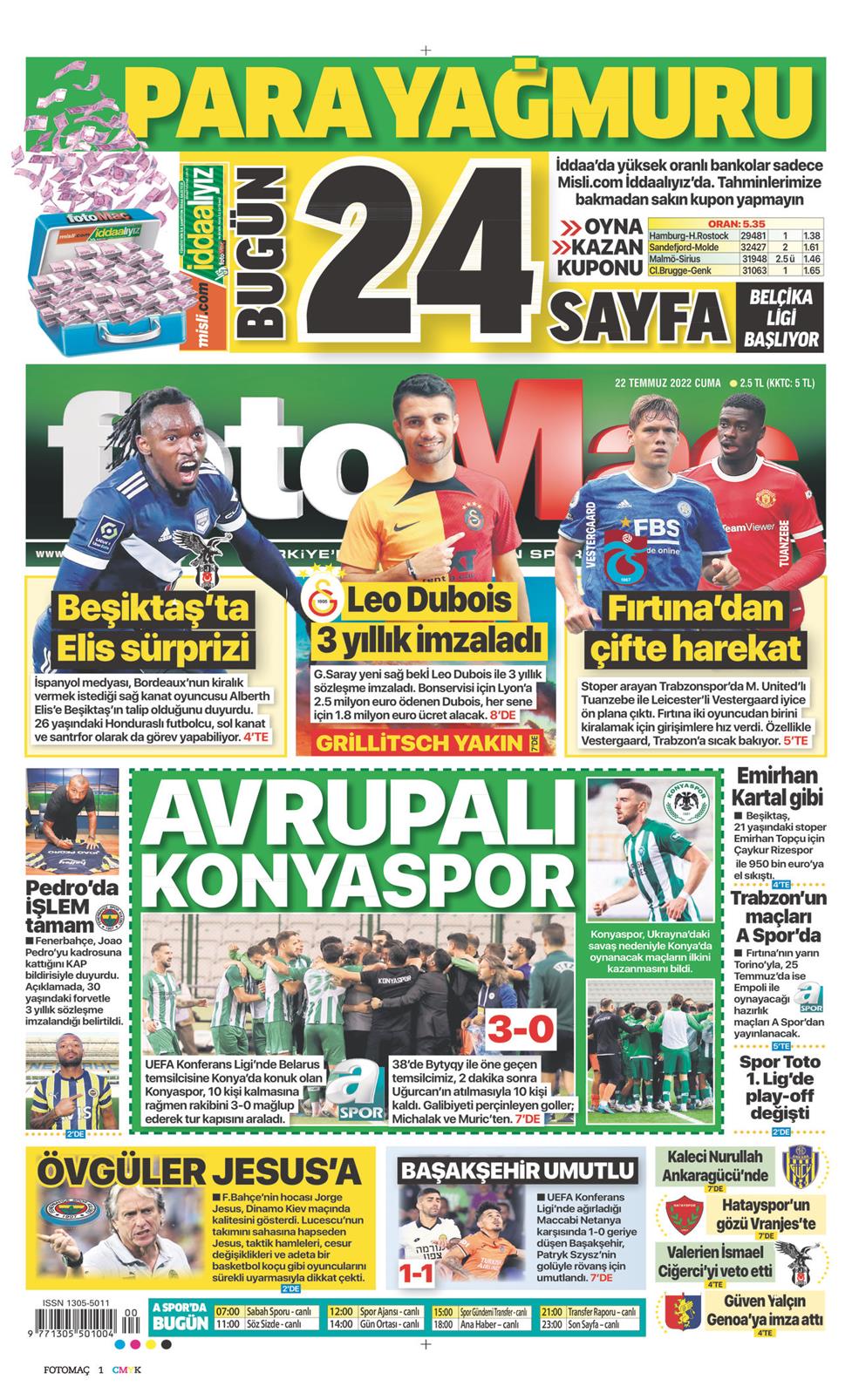22 Temmuz 2022 Cuma - Fotomaç gazetesi manşet